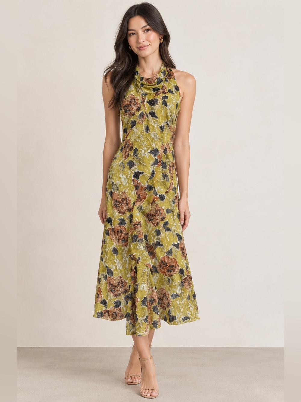 Joie Minnie Floralc-Print Cowl-Neck Midi Silk Dress 2